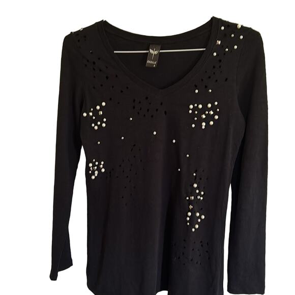 ZARGA women’s size small Black long sleeved long tailed top, with pearls. - Picture 3 of 10